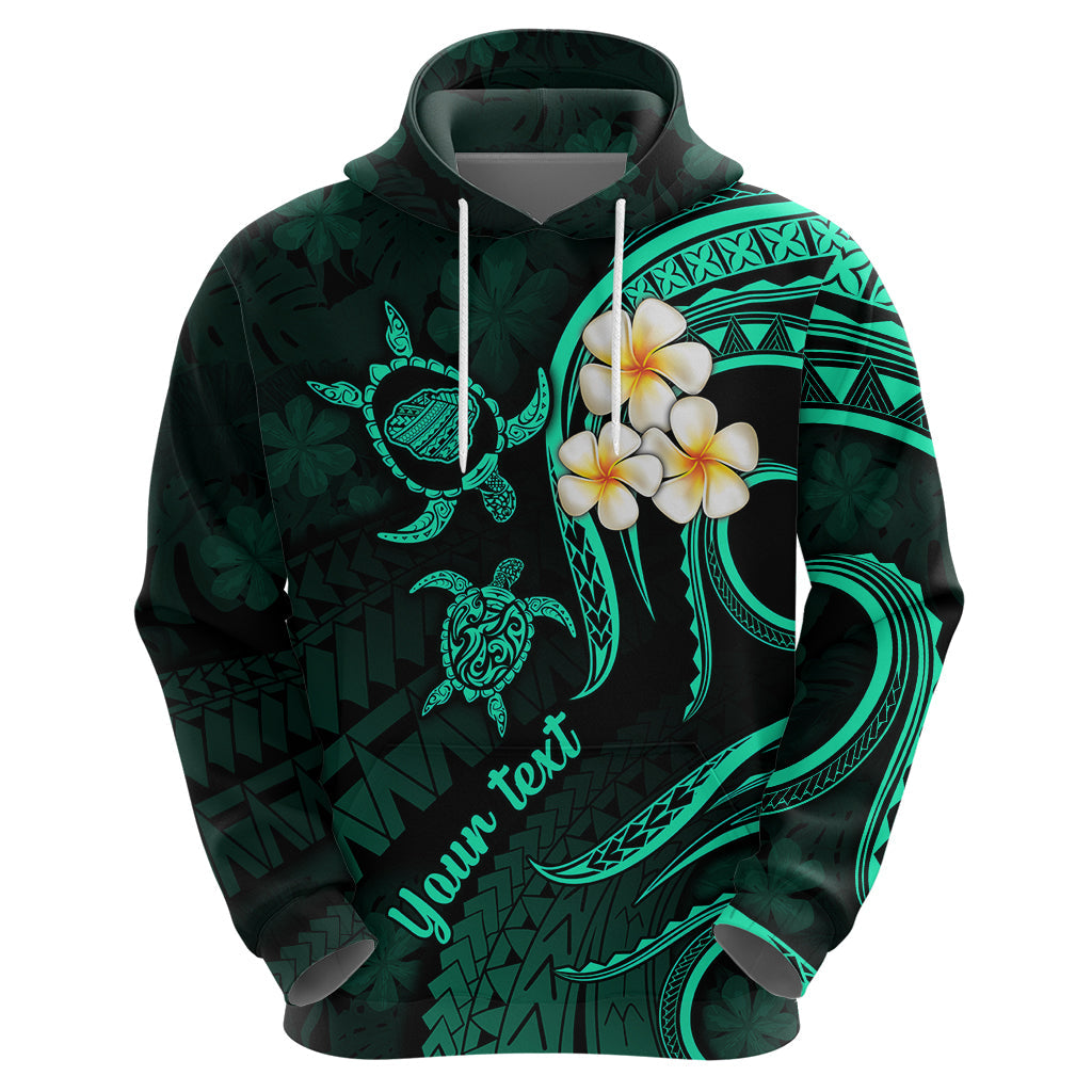 Personalised Kauai Hawaii Hoodie Polynesian Tattoo and Pacific Plumeria Turquoise Vibe LT9