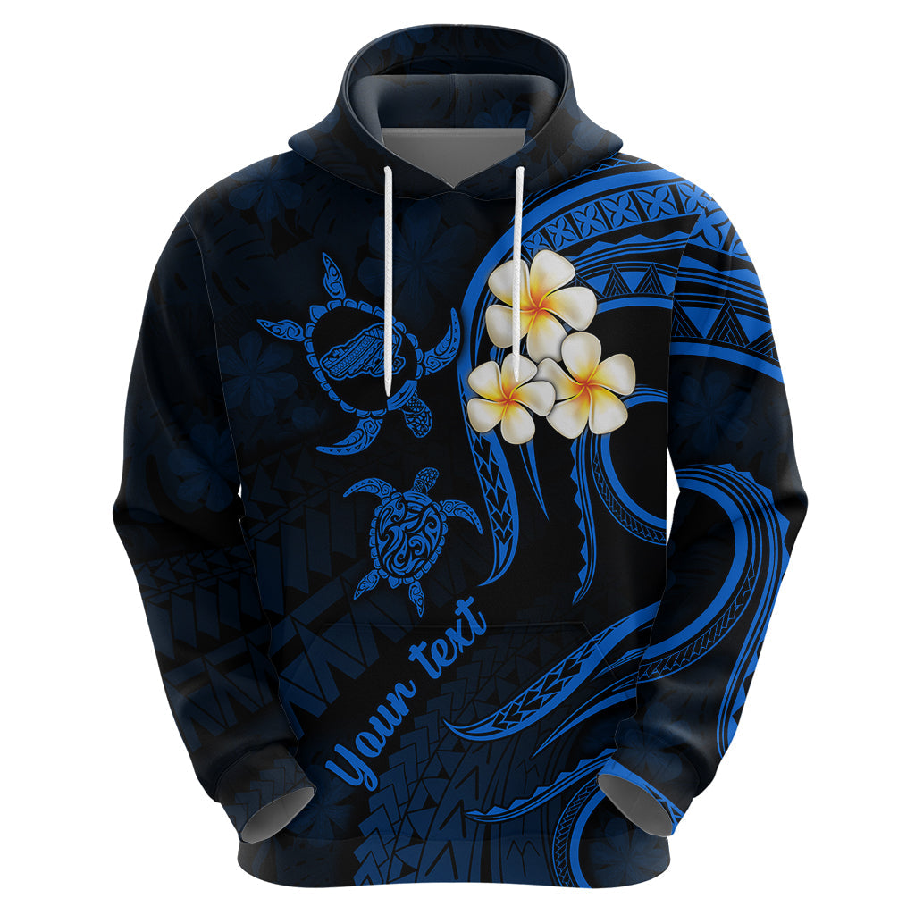 Personalised Kahoolawe Hawaii Hoodie Polynesian Tattoo and Pacific Plumeria Blue Vibe LT9