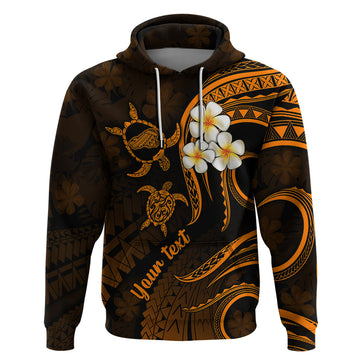 Personalised Kahoolawe Hawaii Hoodie Polynesian Tattoo and Pacific Plumeria Gold Vibe LT9