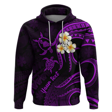 Personalised Maui Hawaii Hoodie Polynesian Tattoo and Pacific Plumeria Purple Vibe LT9