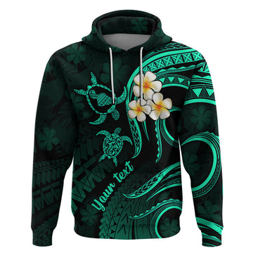 Personalised Maui Hawaii Hoodie Polynesian Tattoo and Pacific Plumeria Turquoise Vibe LT9