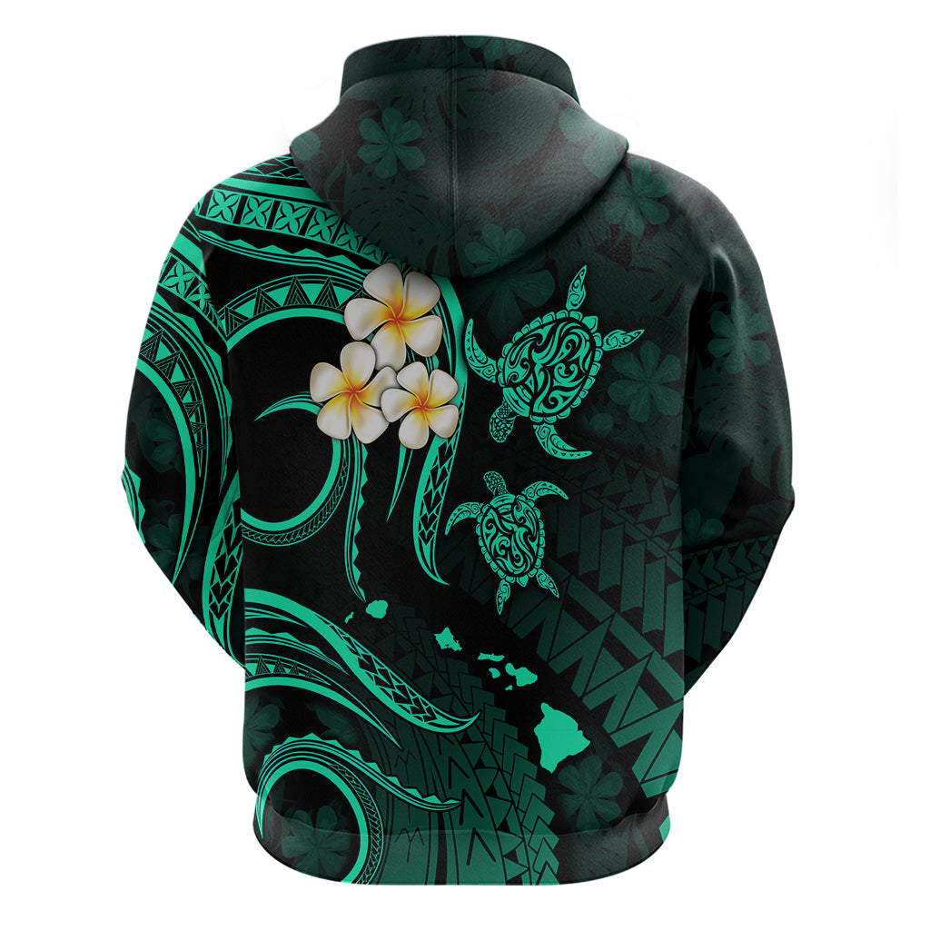 Personalised Maui Hawaii Hoodie Polynesian Tattoo and Pacific Plumeria Turquoise Vibe LT9