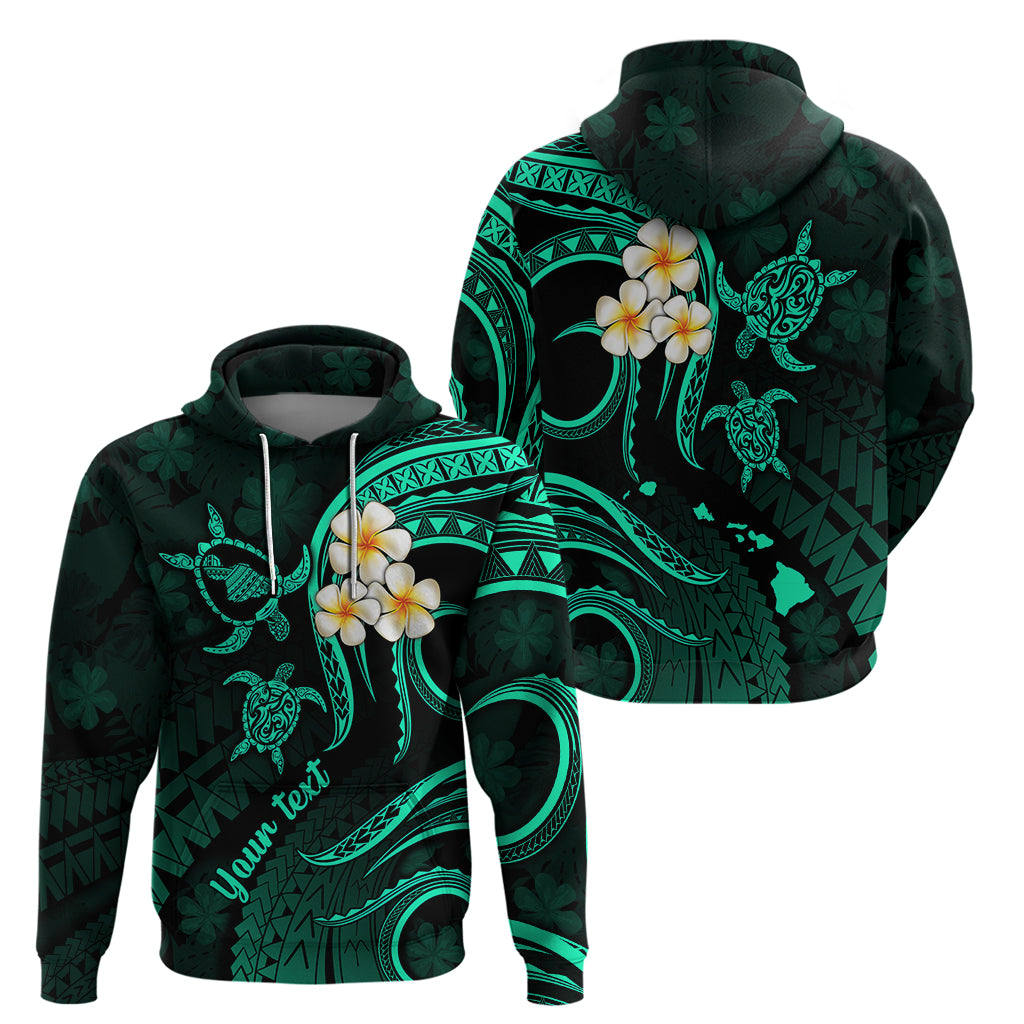 Personalised Maui Hawaii Hoodie Polynesian Tattoo and Pacific Plumeria Turquoise Vibe LT9