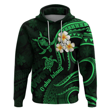Hawaii Hoodie Oahu Islands Pacific Plumeria Green Vibe LT9