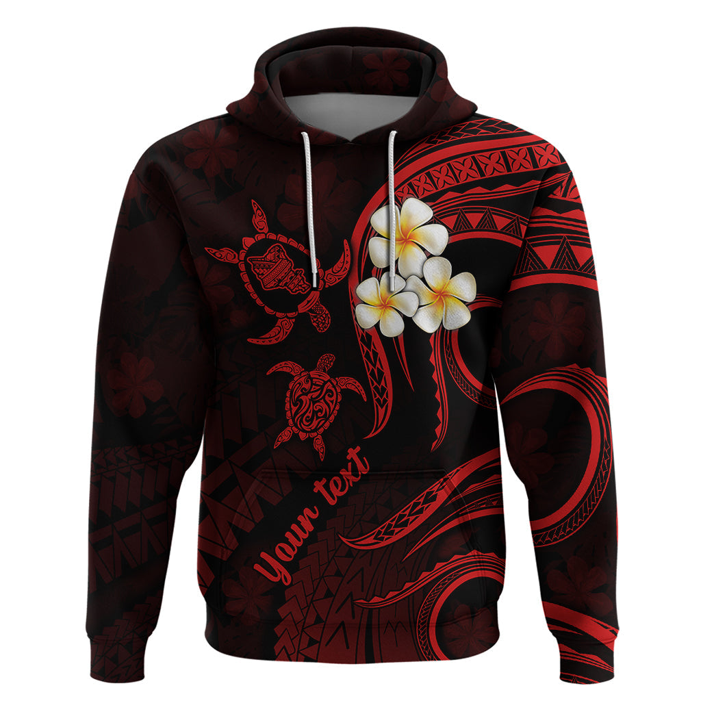Personalised Oahu Hawaii Hoodie Polynesian Tattoo and Pacific Plumeria Red Vibe LT9