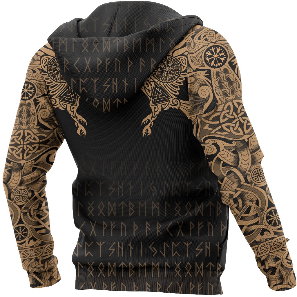 Viking Hoodie The Raven Of Odin Tattoo Special Gold RLT12