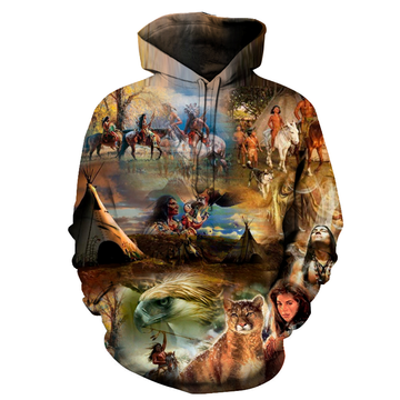 Thunderbird Wolf Horse Native American All Over Hoodie LT10