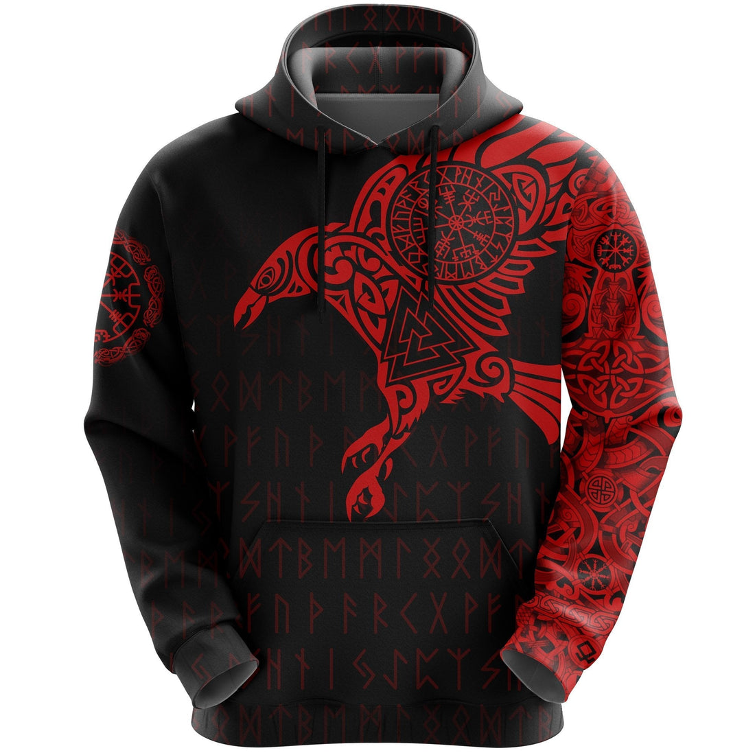 Viking The Raven Of Odin Tattoo Hoodie Red RLT12
