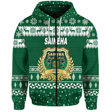 Saineha High School Christmas Zip Hoodie Simple Style LT8