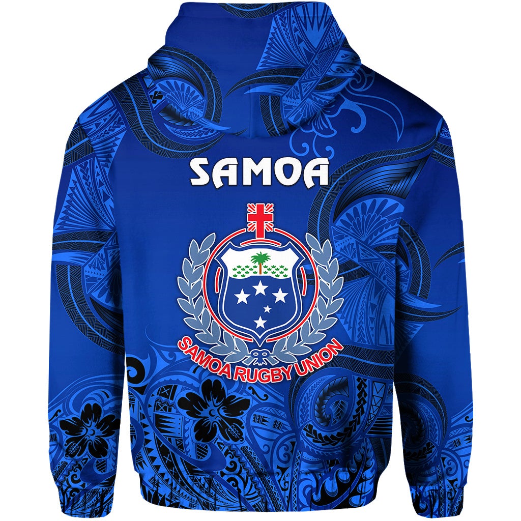 Samoa Manu Zip Hoodie Rugby Unique Style Full Blue LT8