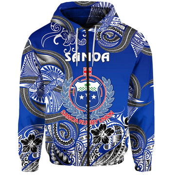 Samoa Manu Zip Hoodie Rugby Unique Style Blue White LT8
