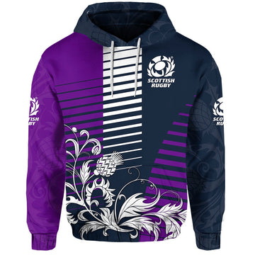 Scotland Rugby Hoodie Scottish Thistle Simple Style Navy Purple LT8