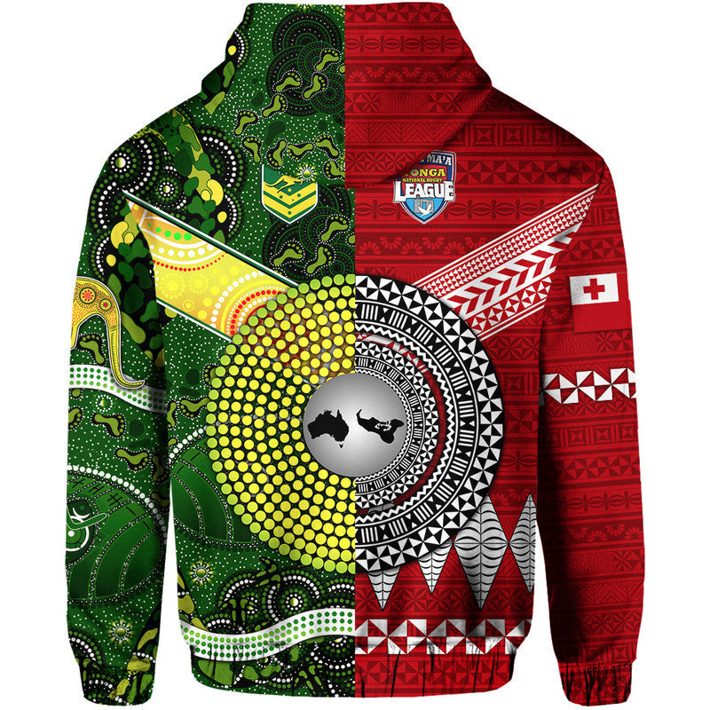 Mate Maa Tonga Ngatu And Australia Kangaroos Aboriginal Hoodie Rugby Together LT8