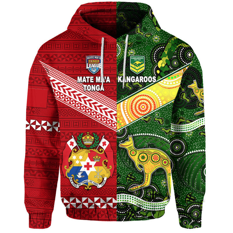 Mate Maa Tonga Ngatu And Australia Kangaroos Aboriginal Hoodie Rugby Together LT8