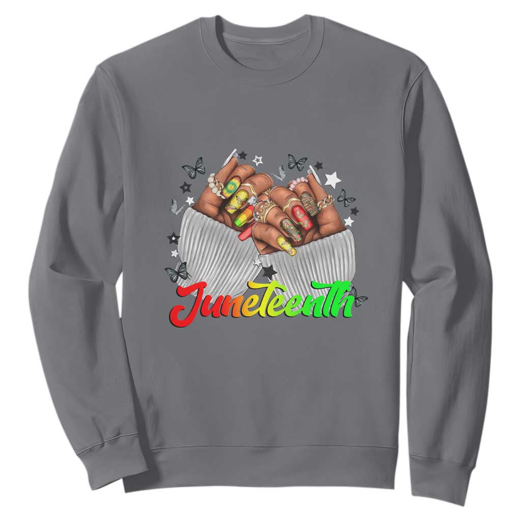 Juneteenth Celebration Sweatshirt Since 1865 Women Nails Butterflies TS01