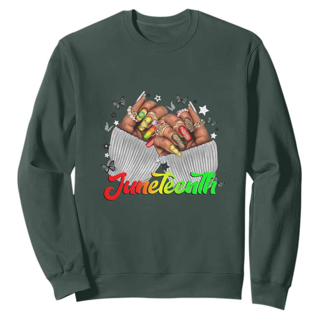 Juneteenth Celebration Sweatshirt Since 1865 Women Nails Butterflies TS01