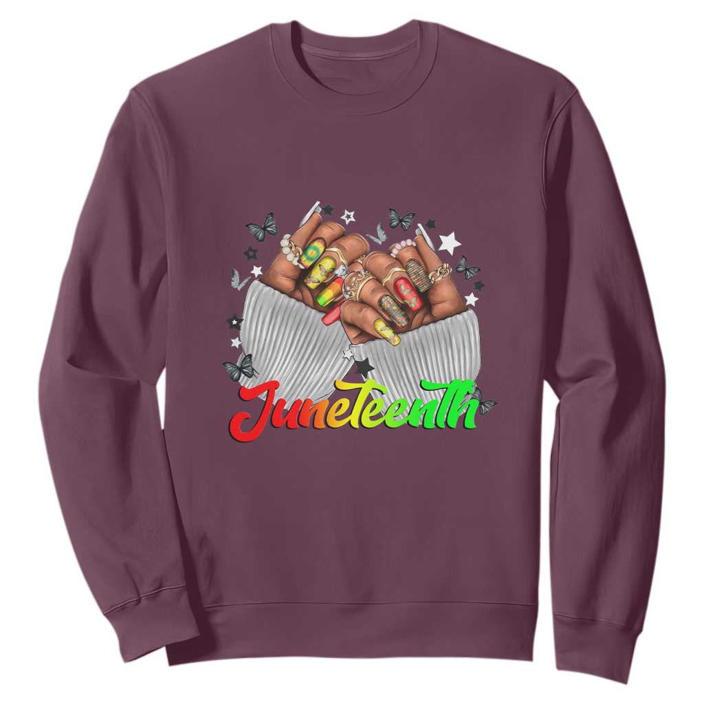 Juneteenth Celebration Sweatshirt Since 1865 Women Nails Butterflies TS01
