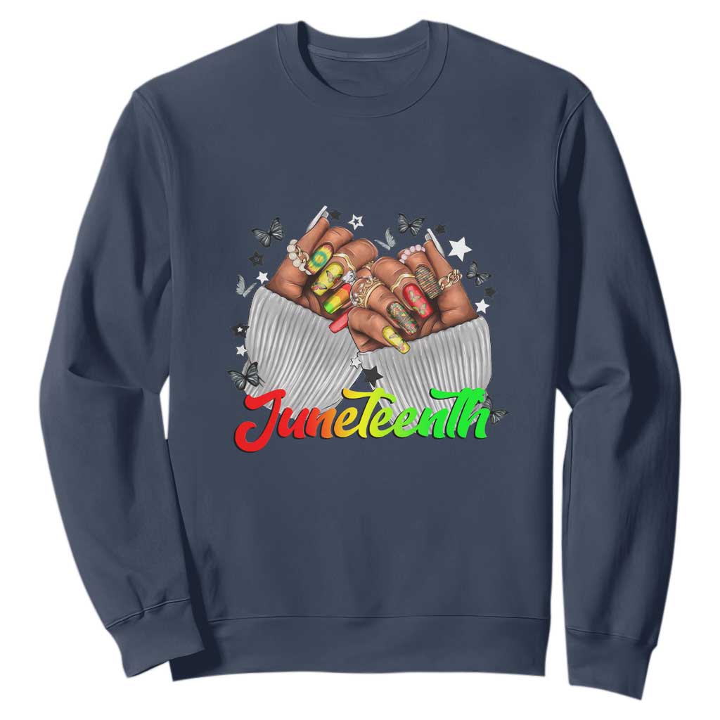 Juneteenth Celebration Sweatshirt Since 1865 Women Nails Butterflies TS01