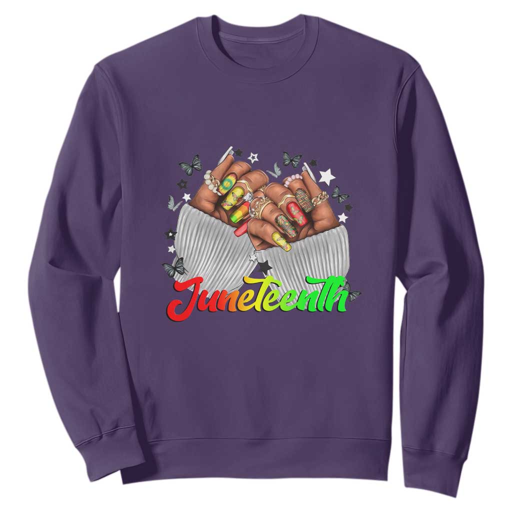 Juneteenth Celebration Sweatshirt Since 1865 Women Nails Butterflies TS01