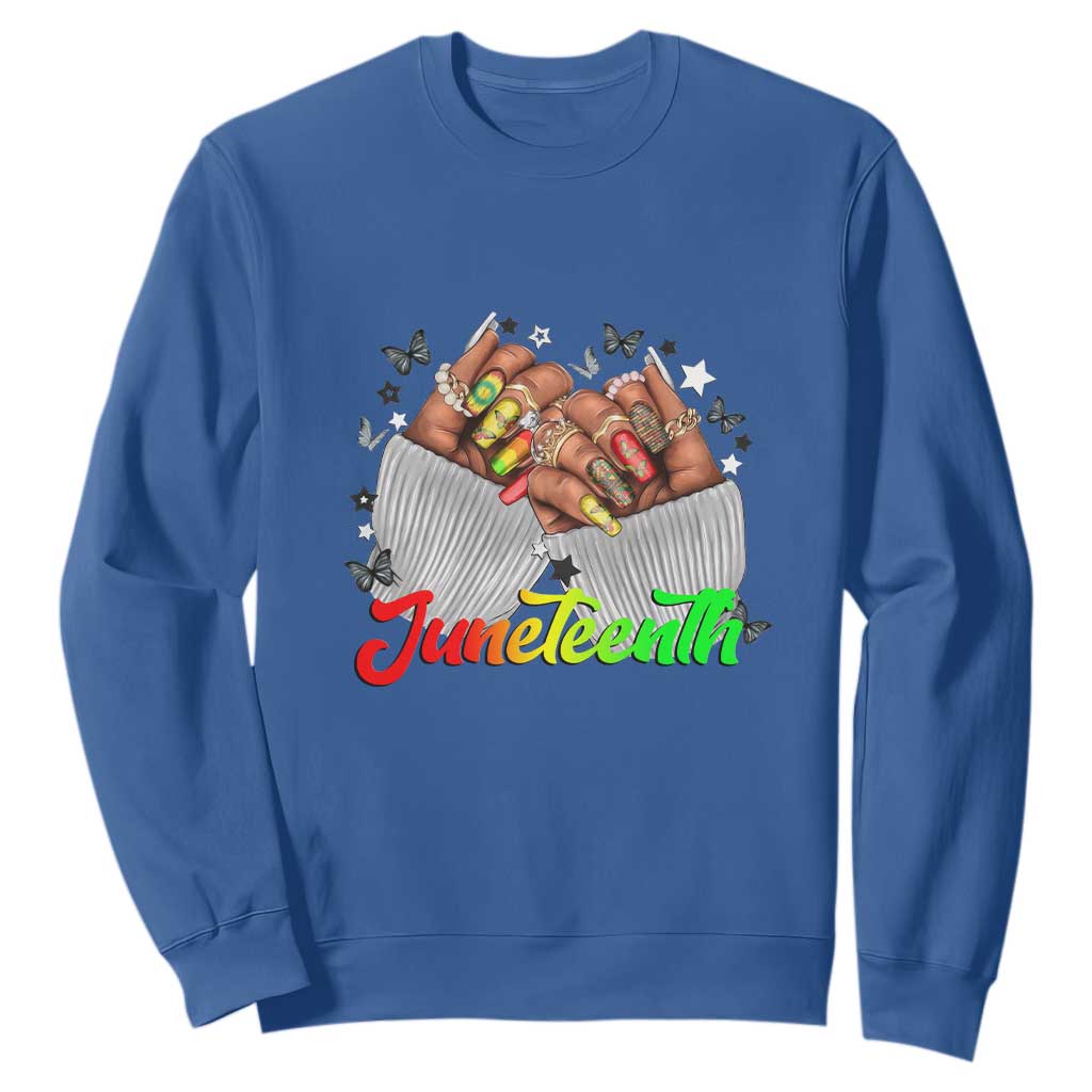 Juneteenth Celebration Sweatshirt Since 1865 Women Nails Butterflies TS01