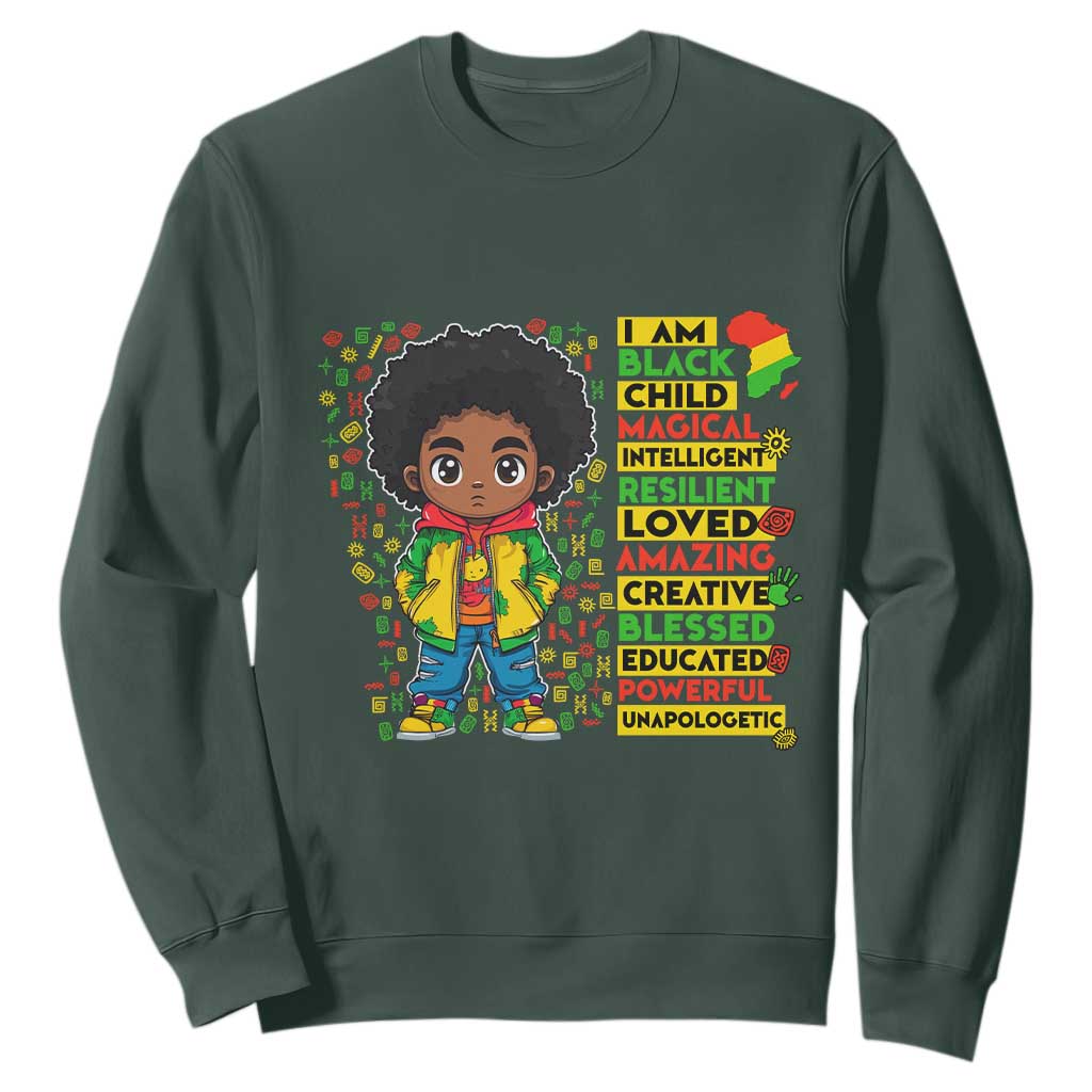 I Am Black Child Afro Boy Sweatshirt African American Pride Black History Month TS02