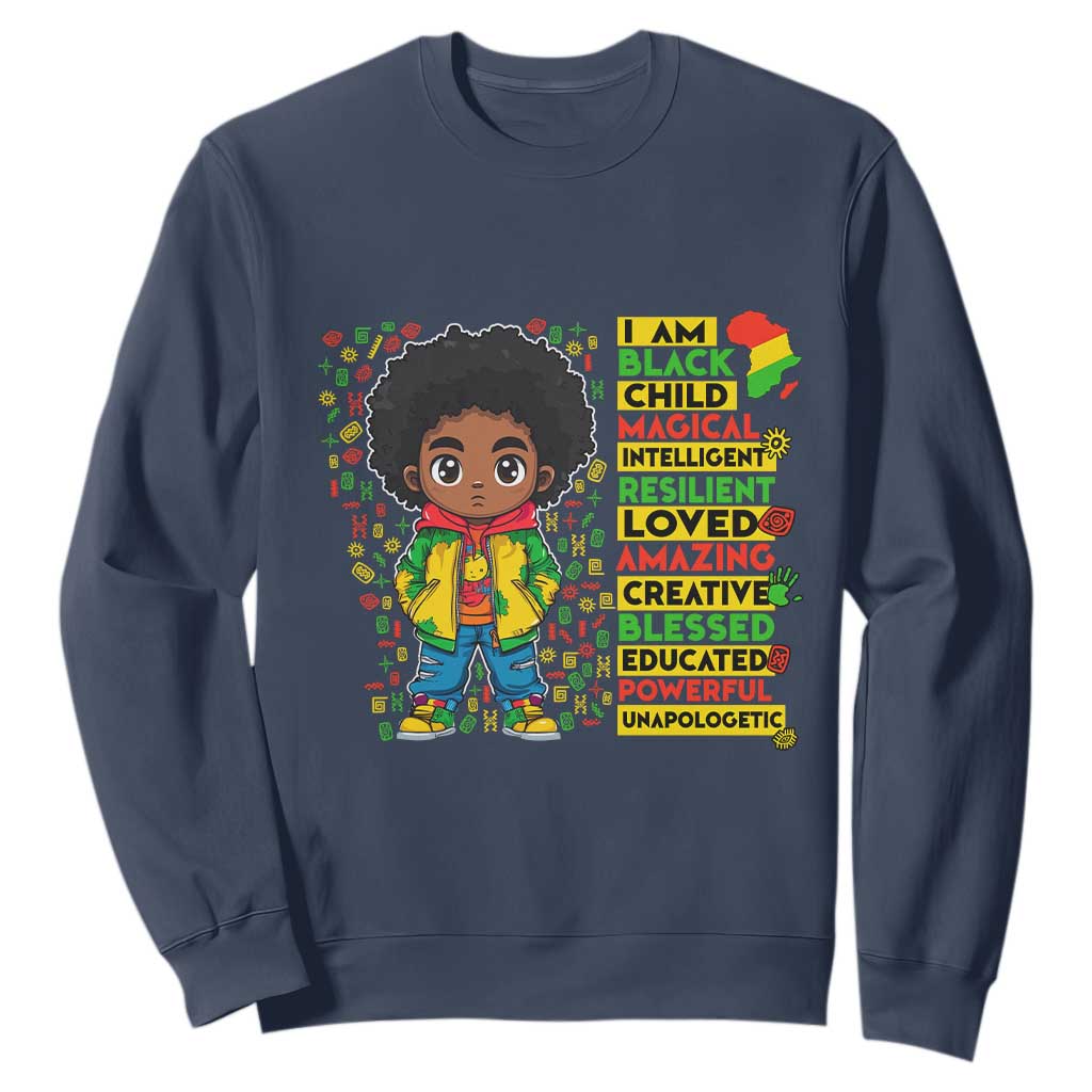 I Am Black Child Afro Boy Sweatshirt African American Pride Black History Month TS02