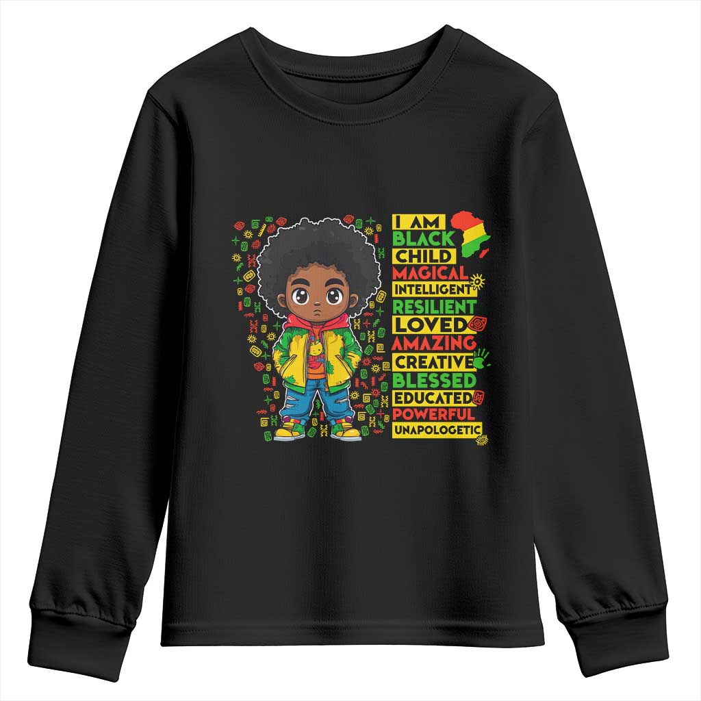 I Am Black Child Afro Boy Youth Sweatshirt African American Pride Black History Month TS02