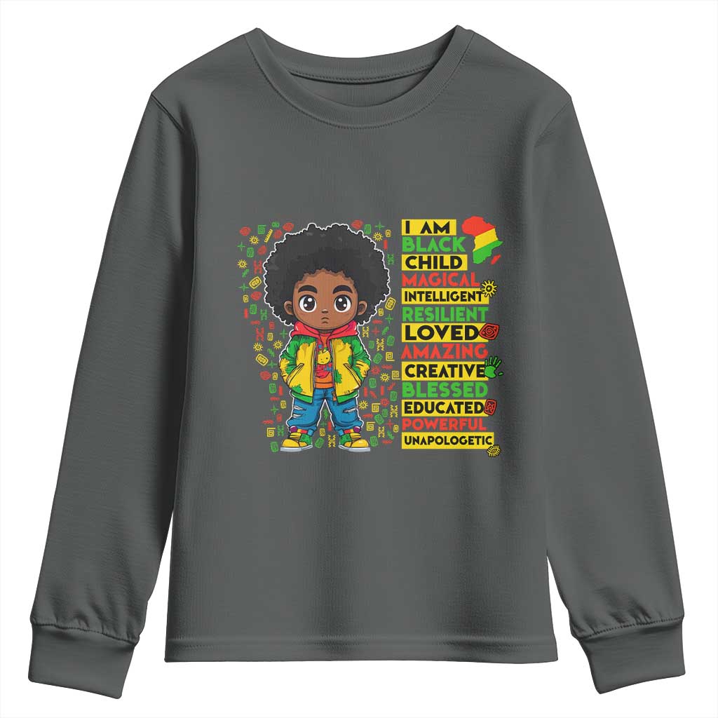 I Am Black Child Afro Boy Youth Sweatshirt African American Pride Black History Month TS02