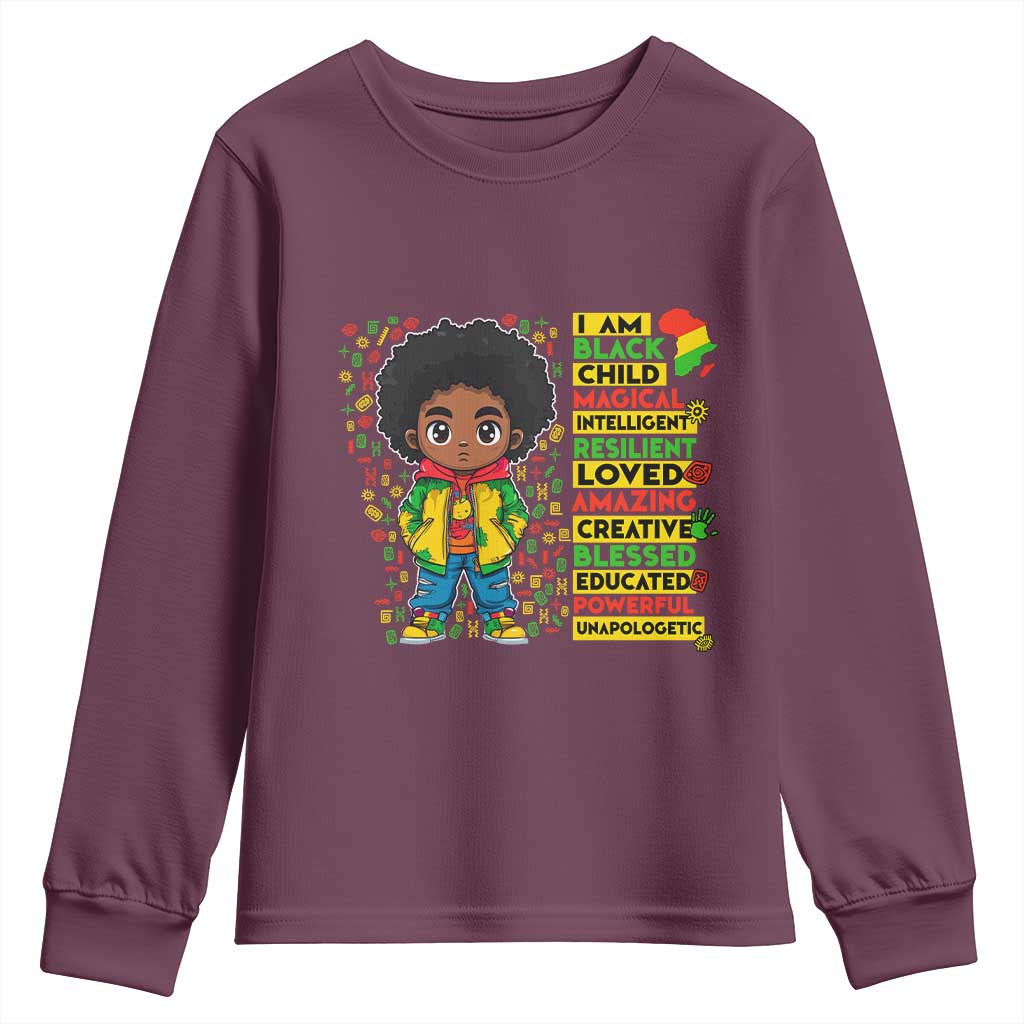 I Am Black Child Afro Boy Youth Sweatshirt African American Pride Black History Month TS02