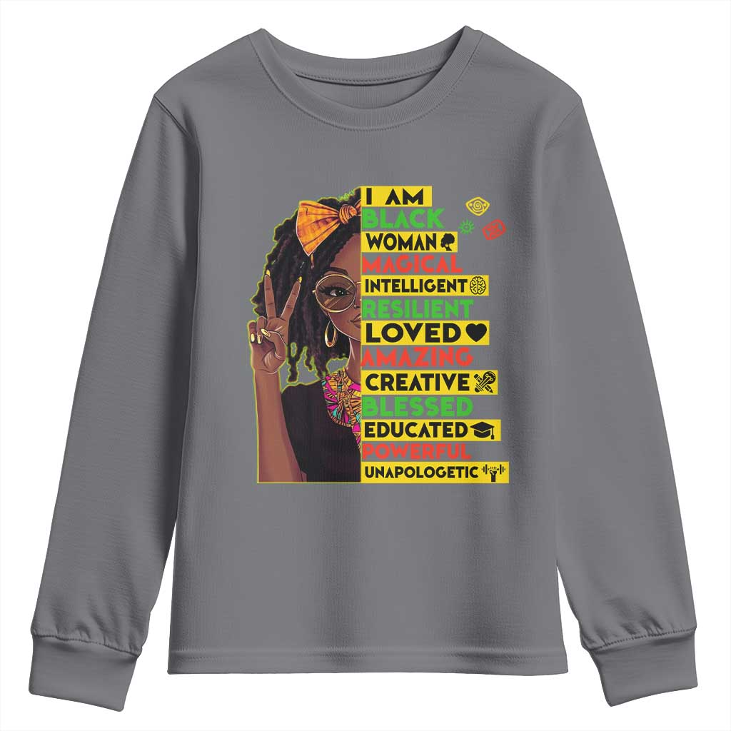 I Am Black Woman With Locd Youth Sweatshirt African Pride Black History Month TS02