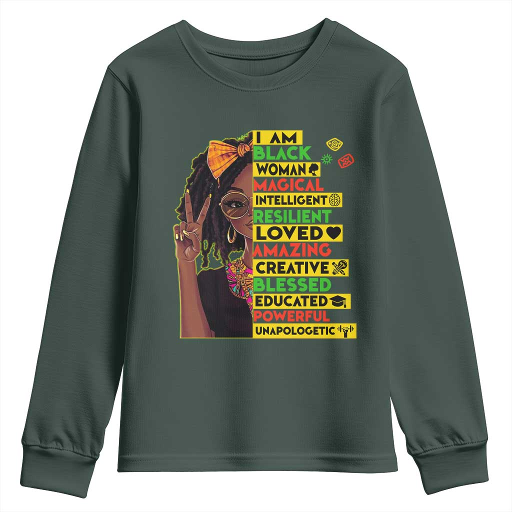 I Am Black Woman With Locd Youth Sweatshirt African Pride Black History Month TS02