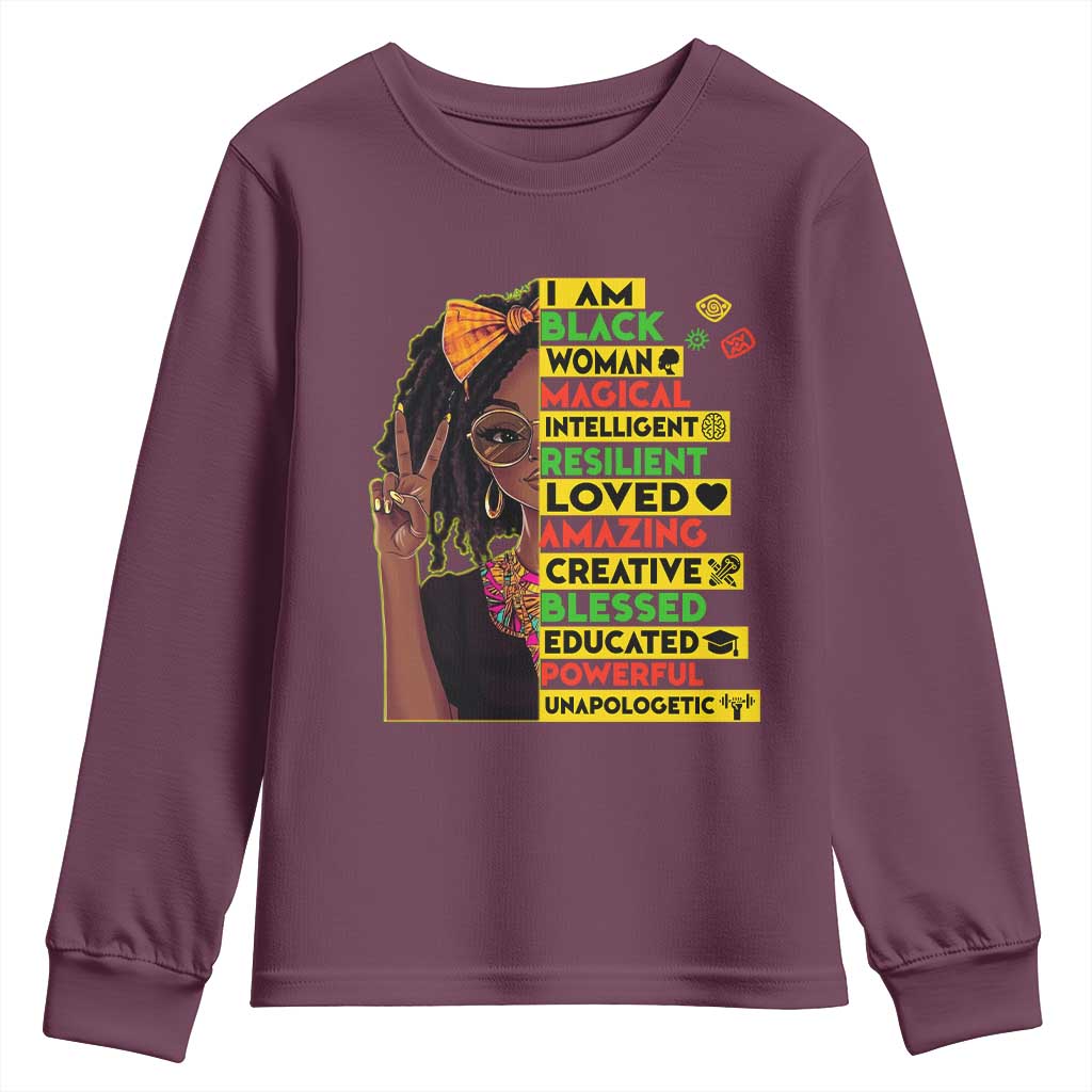 I Am Black Woman With Locd Youth Sweatshirt African Pride Black History Month TS02