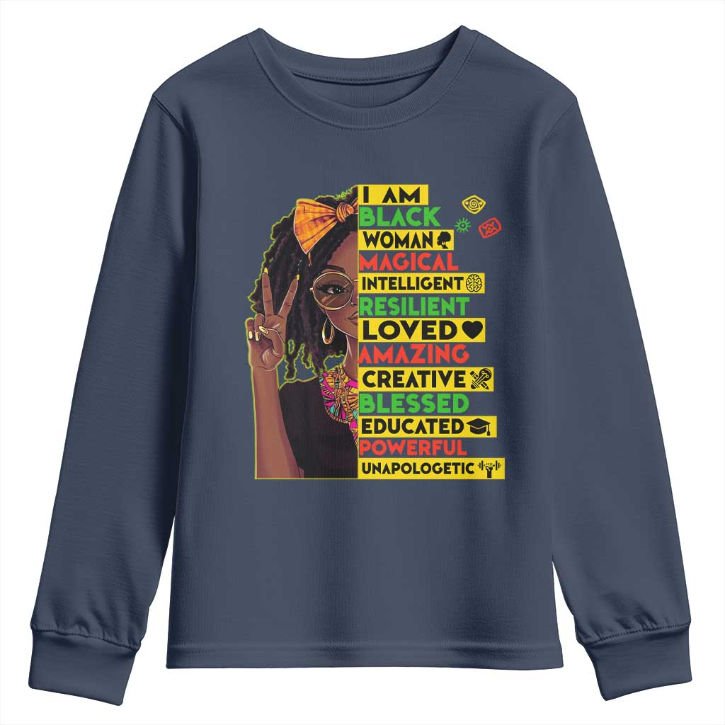 I Am Black Woman With Locd Youth Sweatshirt African Pride Black History Month TS02