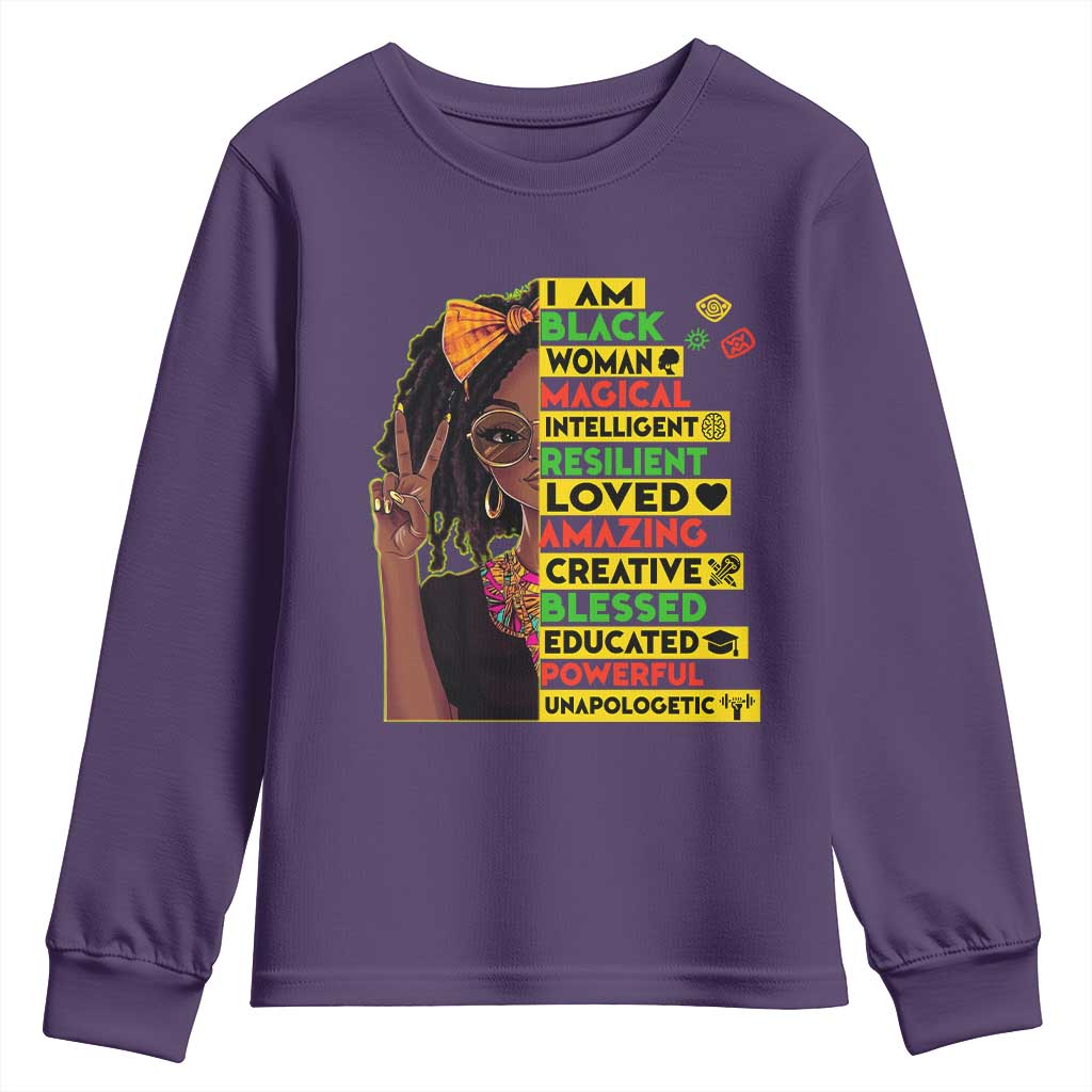 I Am Black Woman With Locd Youth Sweatshirt African Pride Black History Month TS02