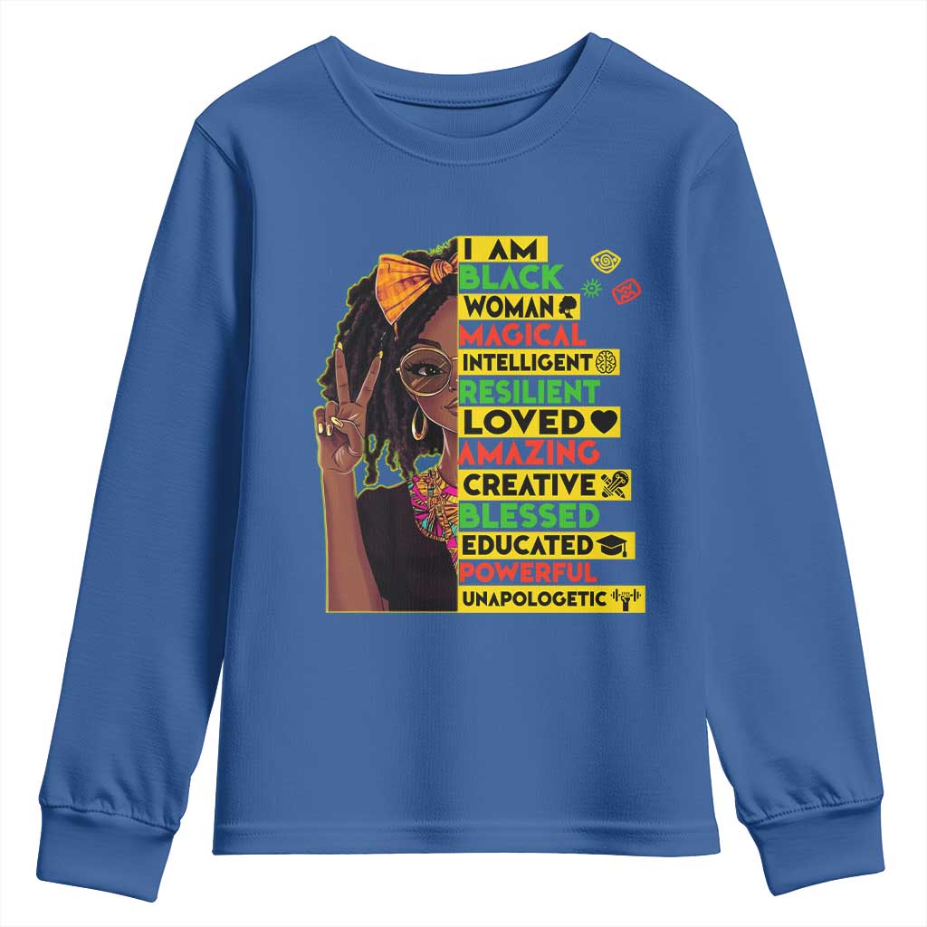 I Am Black Woman With Locd Youth Sweatshirt African Pride Black History Month TS02