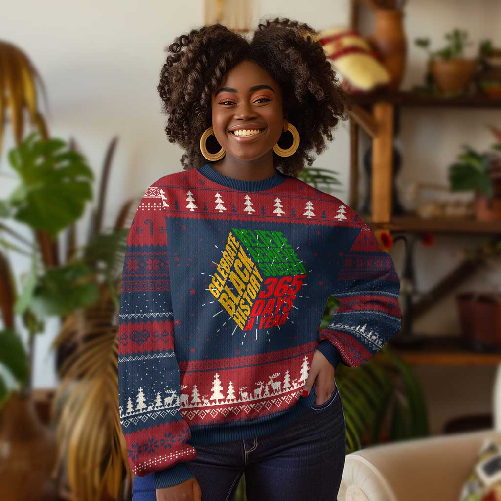 Black History Month Knit Sweatshirt Believe Achieve Succeed 365 Days A Year Proud African American TS02