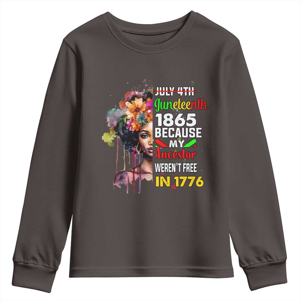Juneteenth 1865 Youth Sweatshirt Because My Ancestor Weren't Free In 1776 Afro Black Woman TS02
