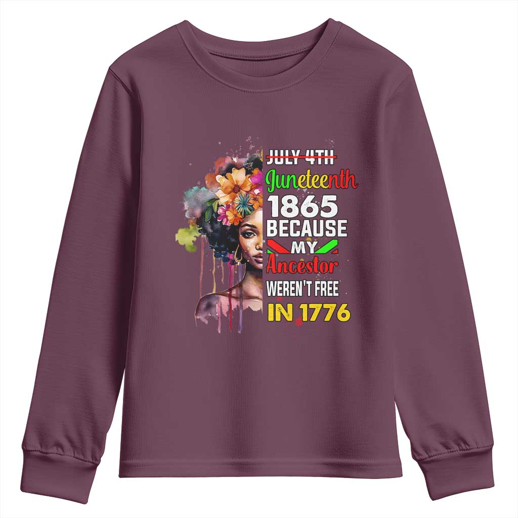 Juneteenth 1865 Youth Sweatshirt Because My Ancestor Weren't Free In 1776 Afro Black Woman TS02