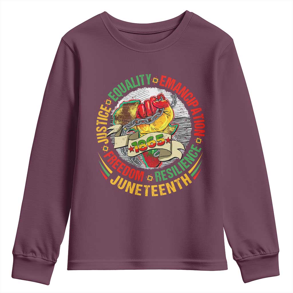 Juneteenth 1865 Youth Sweatshirt Freedom Justice Equality Emancipation Resilience Independence Day TS02