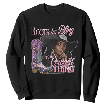 Melanin Cowgirl Boots & Bling Sweatshirt It's A Cowgirl Thing Black Girls TS02