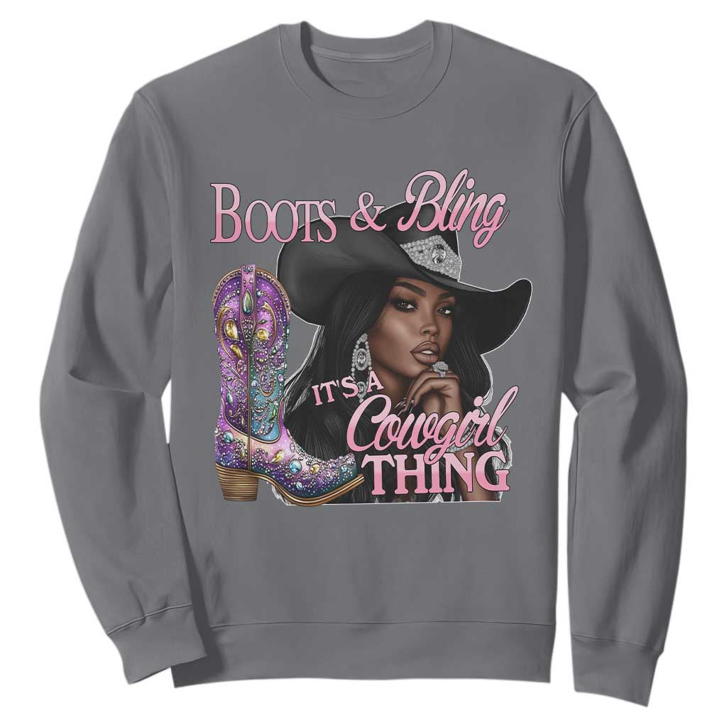 Melanin Cowgirl Boots & Bling Sweatshirt It's A Cowgirl Thing Black Girls TS02