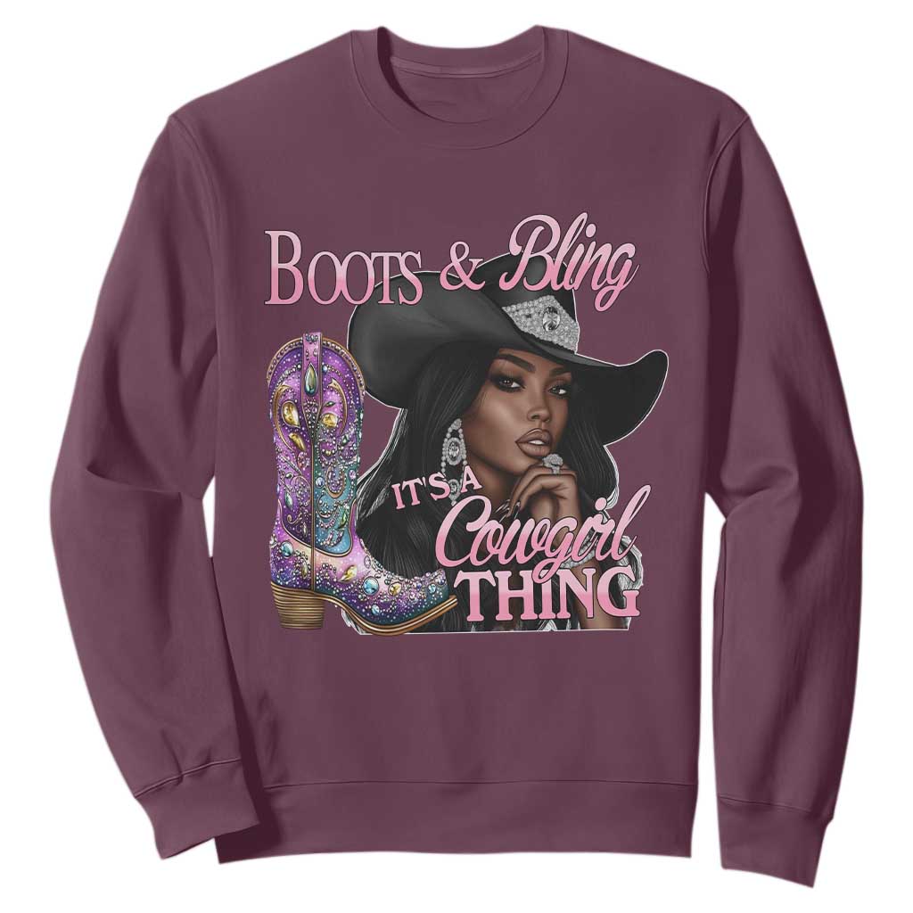 Melanin Cowgirl Boots & Bling Sweatshirt It's A Cowgirl Thing Black Girls TS02