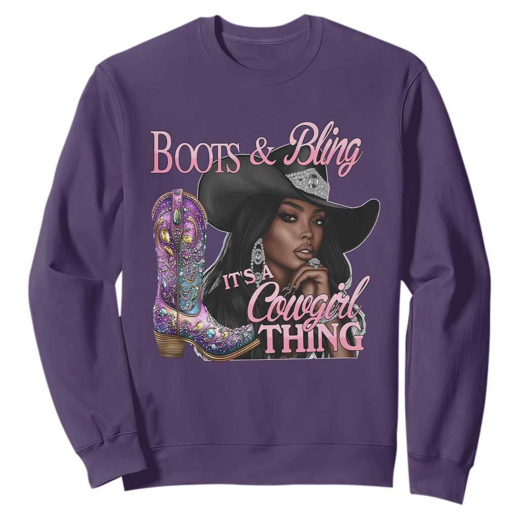 Melanin Cowgirl Boots & Bling Sweatshirt It's A Cowgirl Thing Black Girls TS02