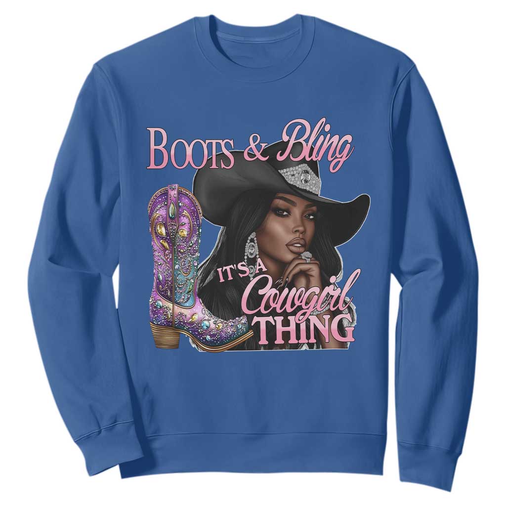 Melanin Cowgirl Boots & Bling Sweatshirt It's A Cowgirl Thing Black Girls TS02