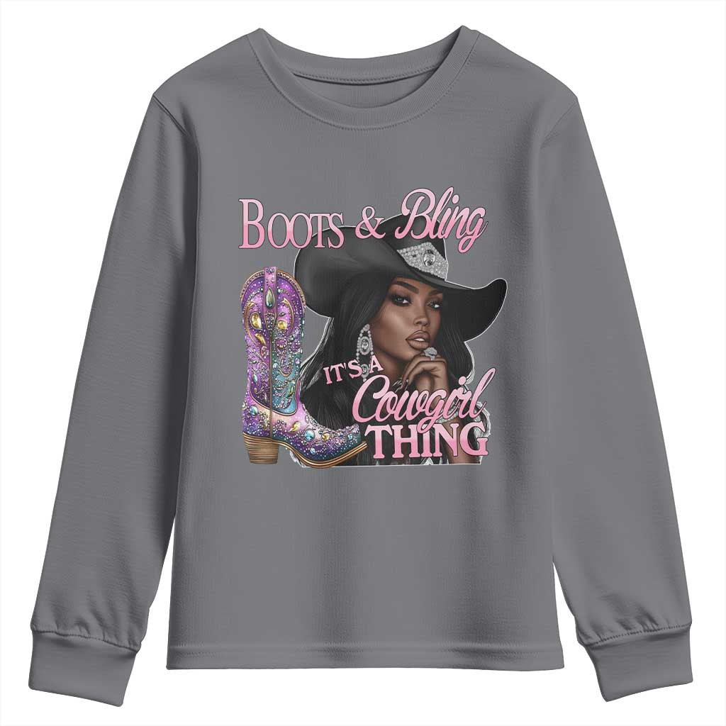 Melanin Cowgirl Boots & Bling Youth Sweatshirt It's A Cowgirl Thing Black Girls TS02