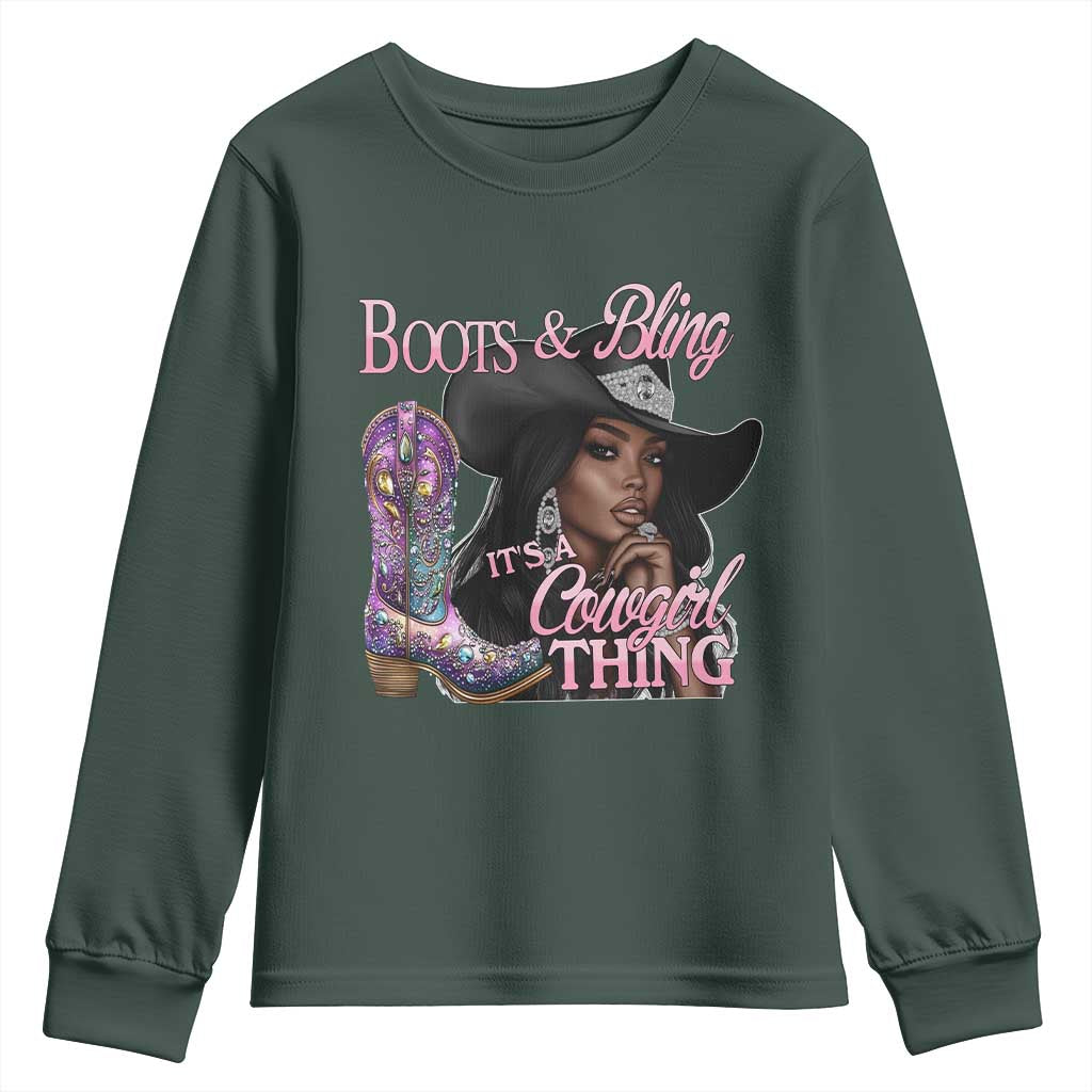 Melanin Cowgirl Boots & Bling Youth Sweatshirt It's A Cowgirl Thing Black Girls TS02