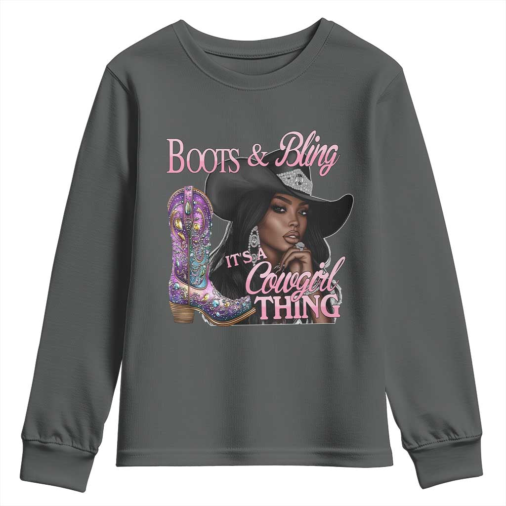 Melanin Cowgirl Boots & Bling Youth Sweatshirt It's A Cowgirl Thing Black Girls TS02
