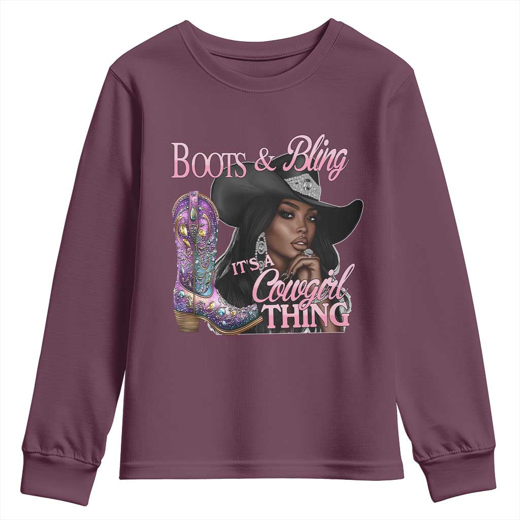 Melanin Cowgirl Boots & Bling Youth Sweatshirt It's A Cowgirl Thing Black Girls TS02