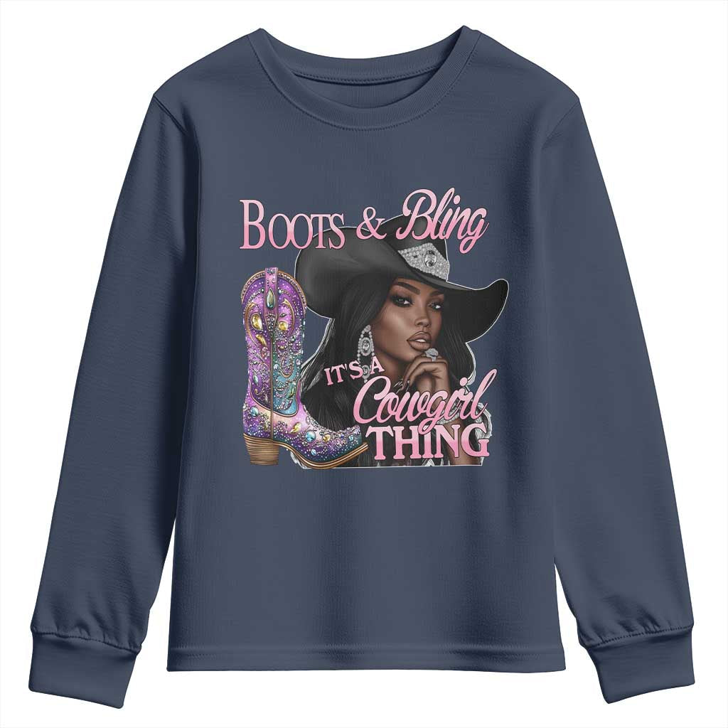 Melanin Cowgirl Boots & Bling Youth Sweatshirt It's A Cowgirl Thing Black Girls TS02