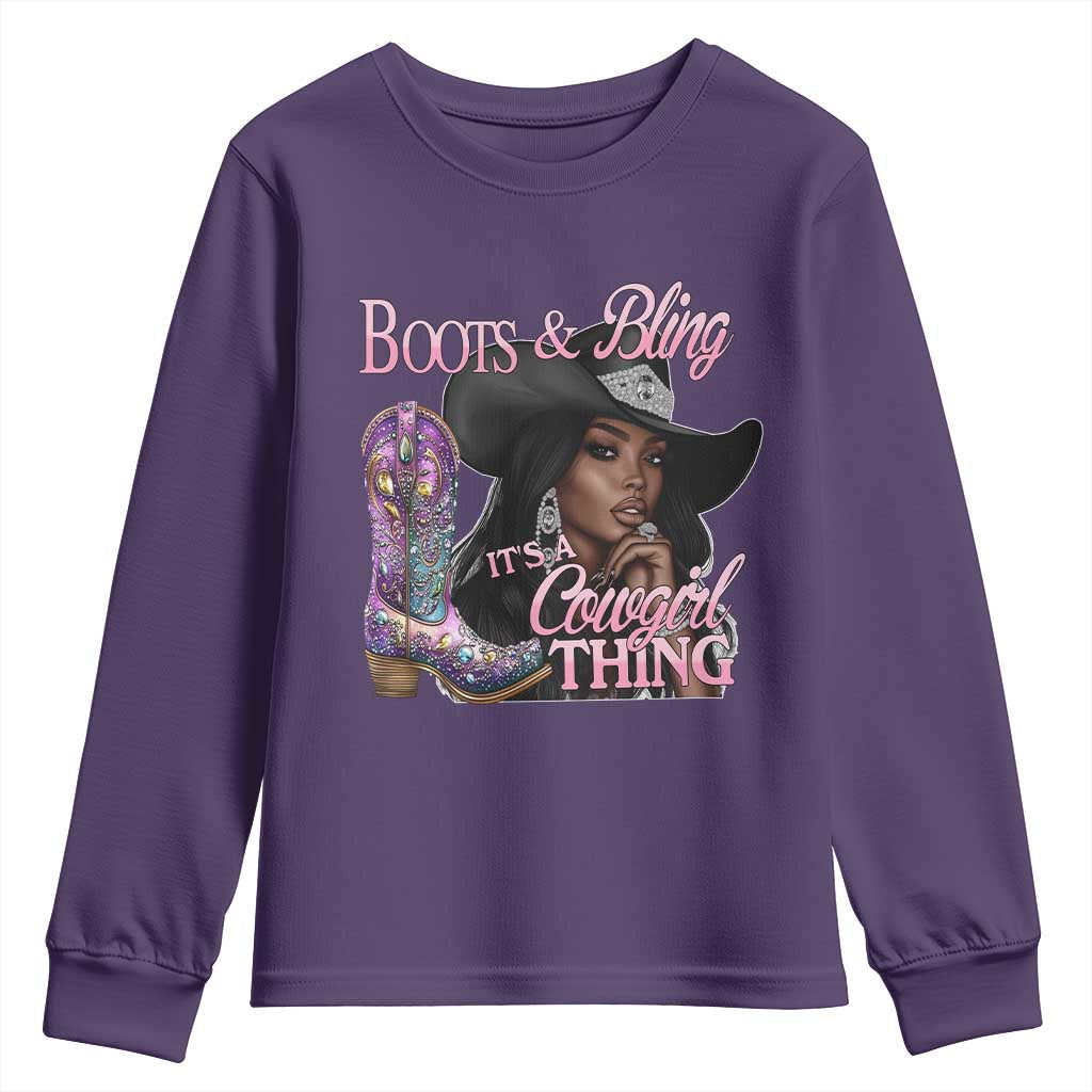 Melanin Cowgirl Boots & Bling Youth Sweatshirt It's A Cowgirl Thing Black Girls TS02